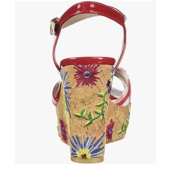 Betsey Johnson Traci Platform Wedge Sandals Red Multi Gingham Floral - Picture 4 of 8